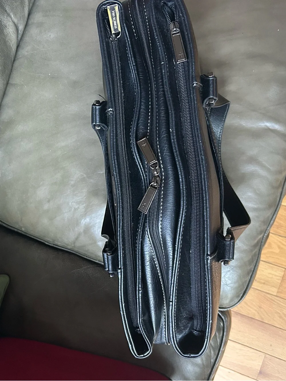 Kenneth Cole Reaction Black faux Leather Laptop Tote Bag